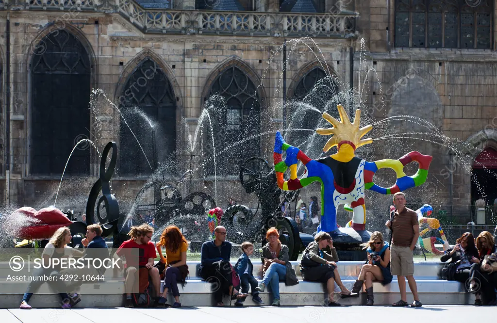 France, Paris, Stravinsky fountain, by J.Tinguely at George Pompidou Center