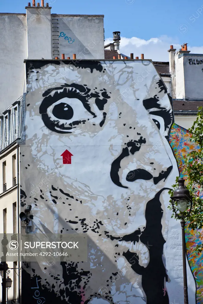 France, Paris, mural painting in Stravinsky square