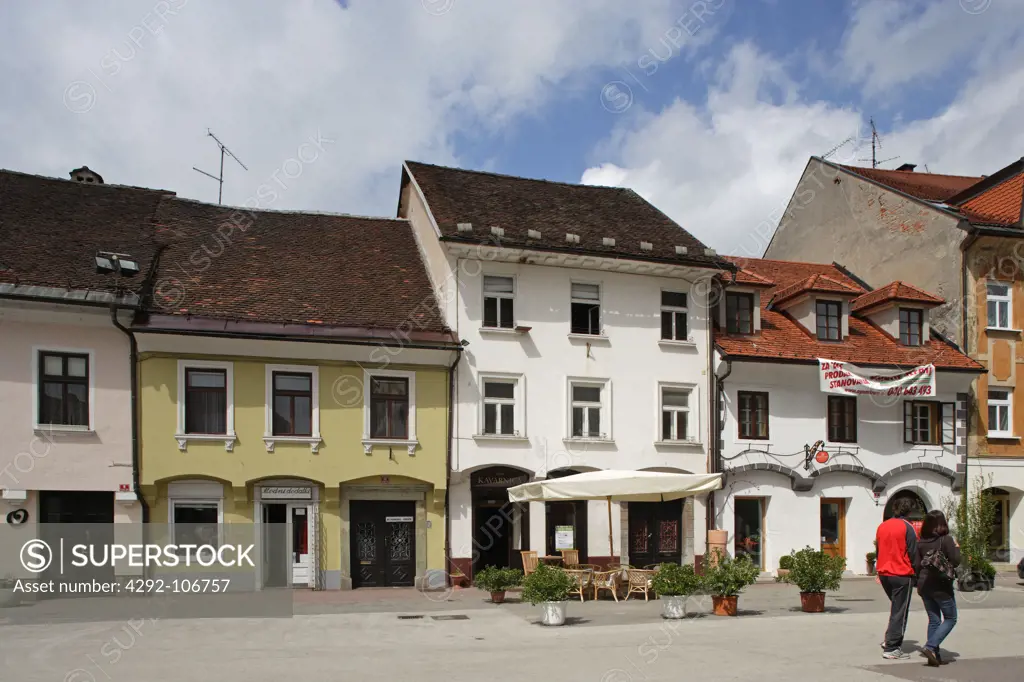 Slovenia, Kranj, Preseren Street, Old town Houses.