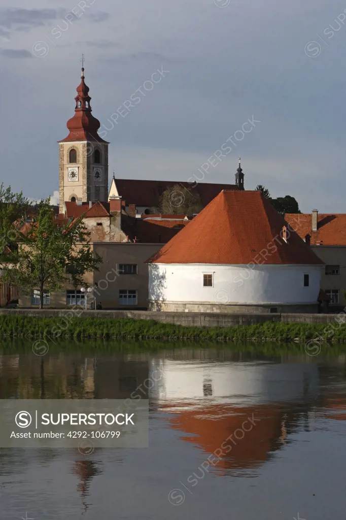 Slovenia, Ptuj, Drava River, Water Tower, Riverbank.