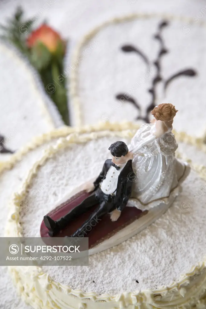 Humorous wedding figurines on cake