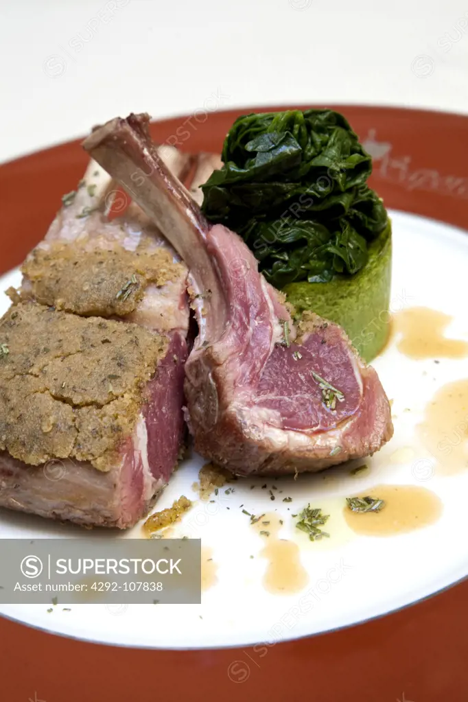 Lamb loaf with thyme and  vegetables and spinach flan