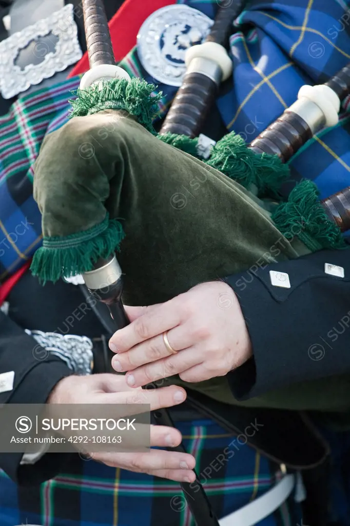 Scottish bagpiper in Edinburgh, Scotland