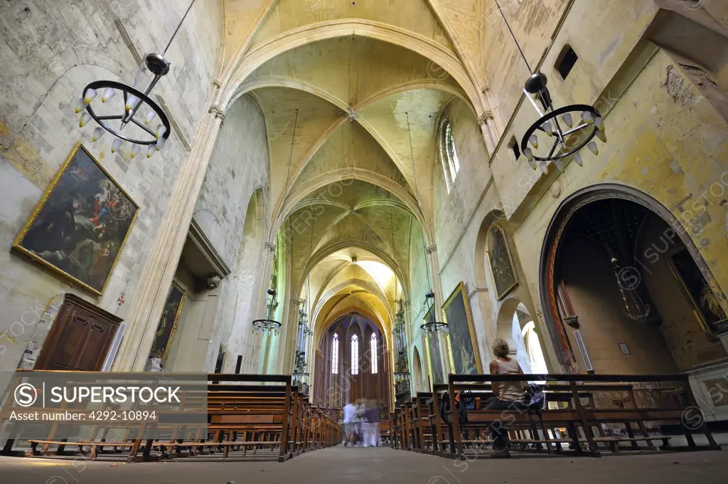 France, Provence, Aix en Provence, St Sauveur Cathedral, Interior View, Main Nave