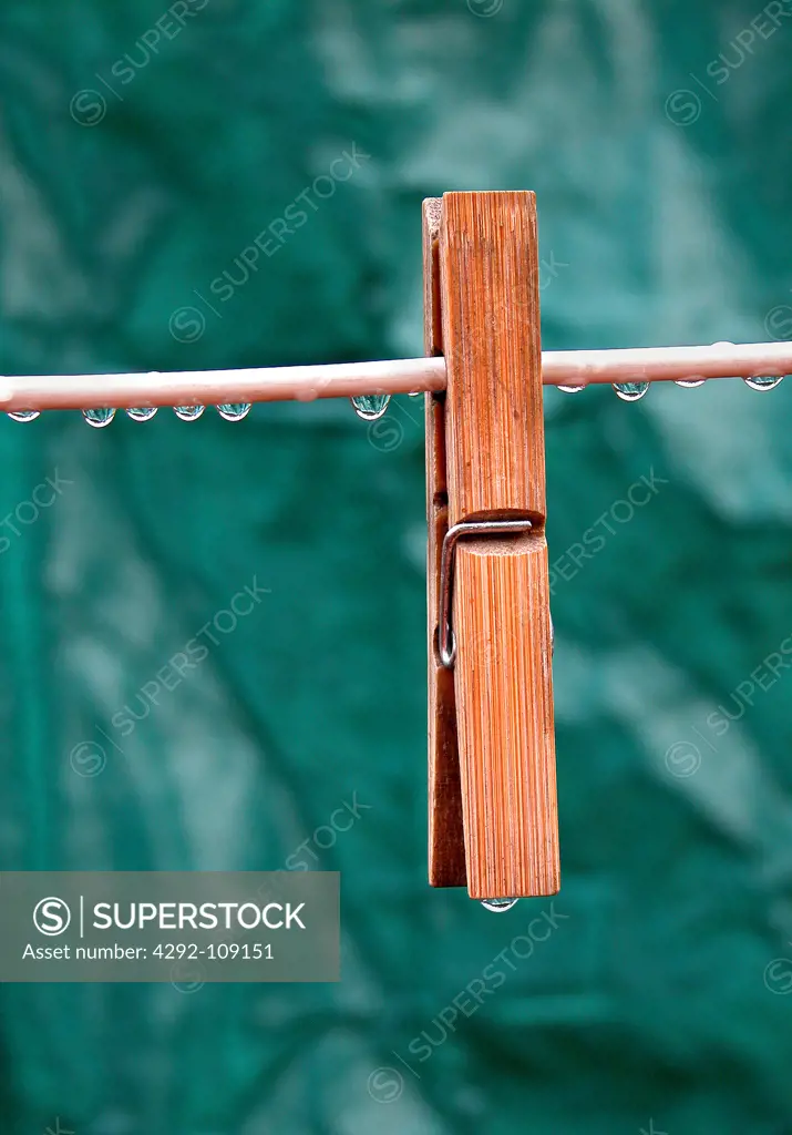 Close up of clothespin on clothesline