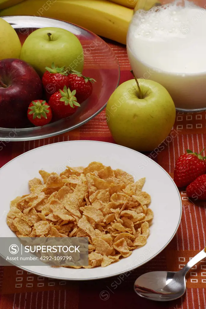 Bowl of cereals and fersh fruits