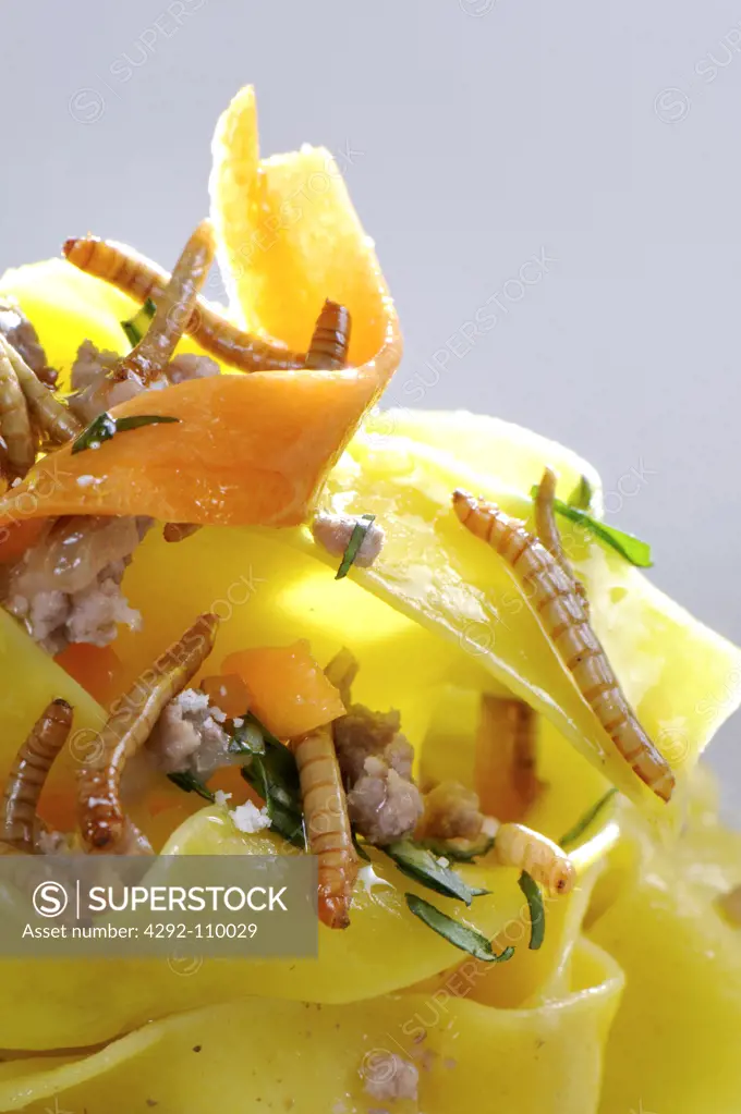 Taglierini with ragout and mealworms sauce