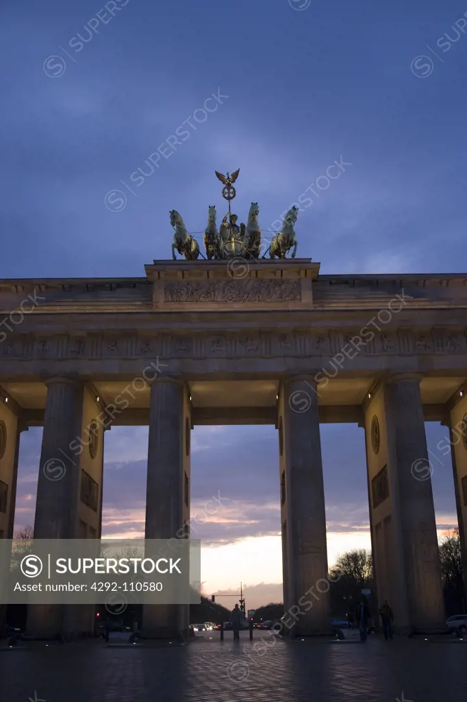 Germany, Berlin, Brandeburg Gate at Dusk.