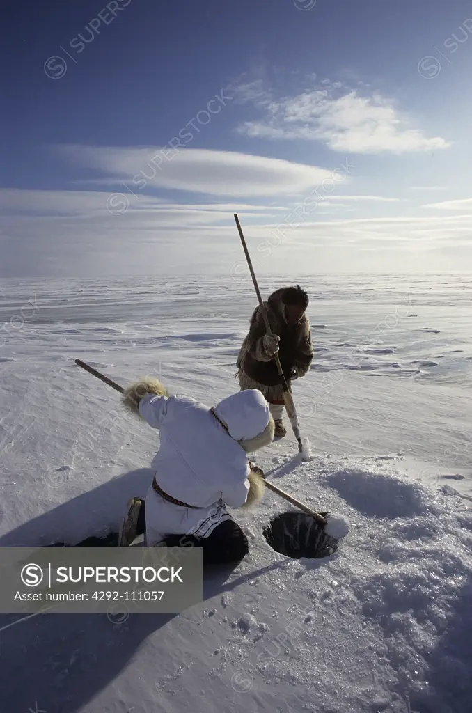 Inuit fishing, Baker Lake Nunavut, Canada