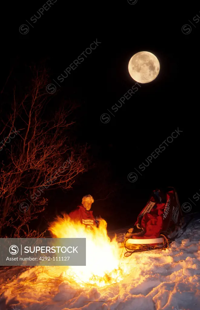 Canada, Arctic,  campfire and dog sledding