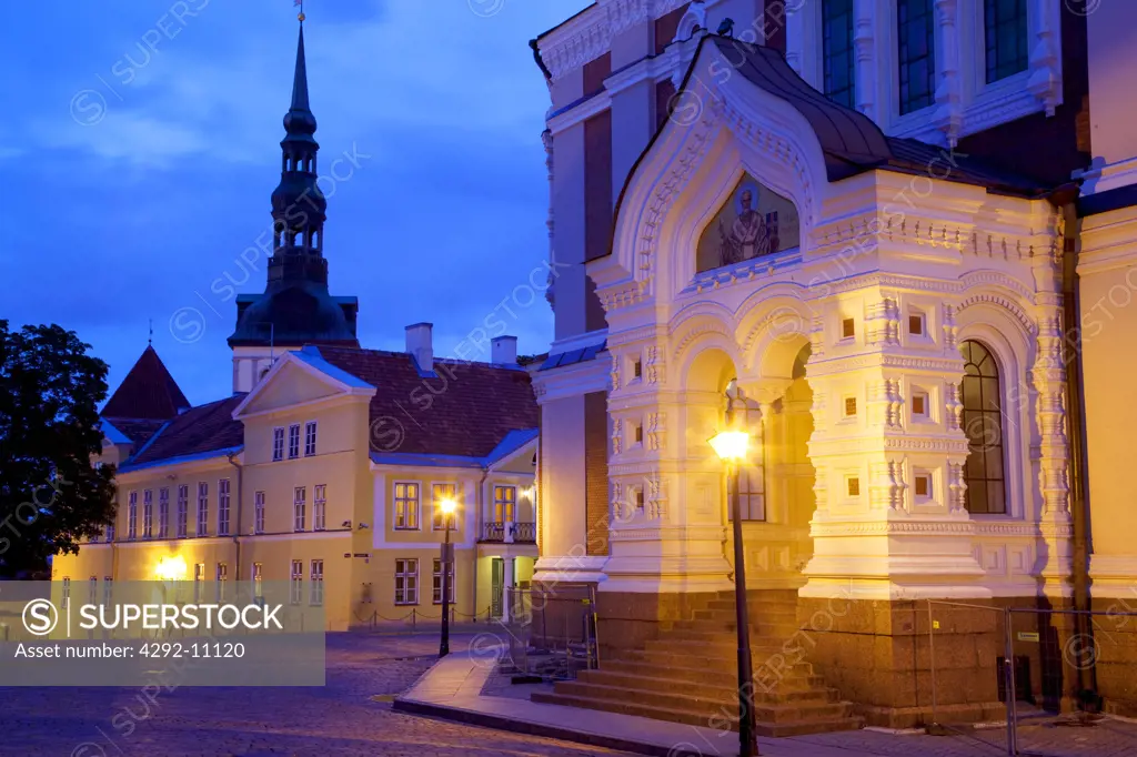 Estonia, Tallinn, Harju, Harjumaa, Alexander Nevsky Cathedral at night