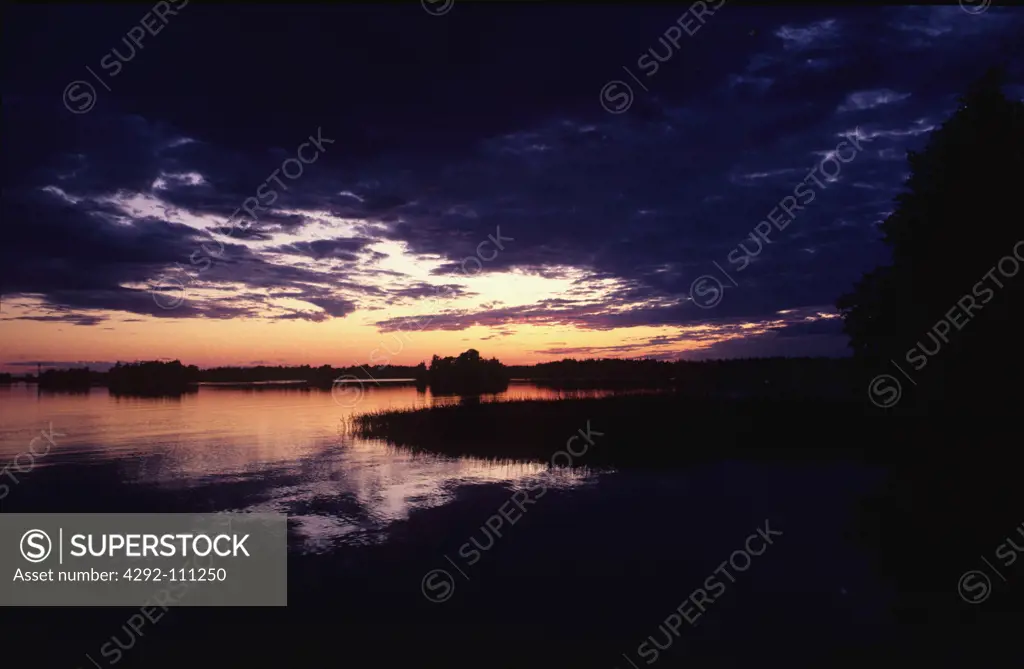 Sweden, view of lake at sunset