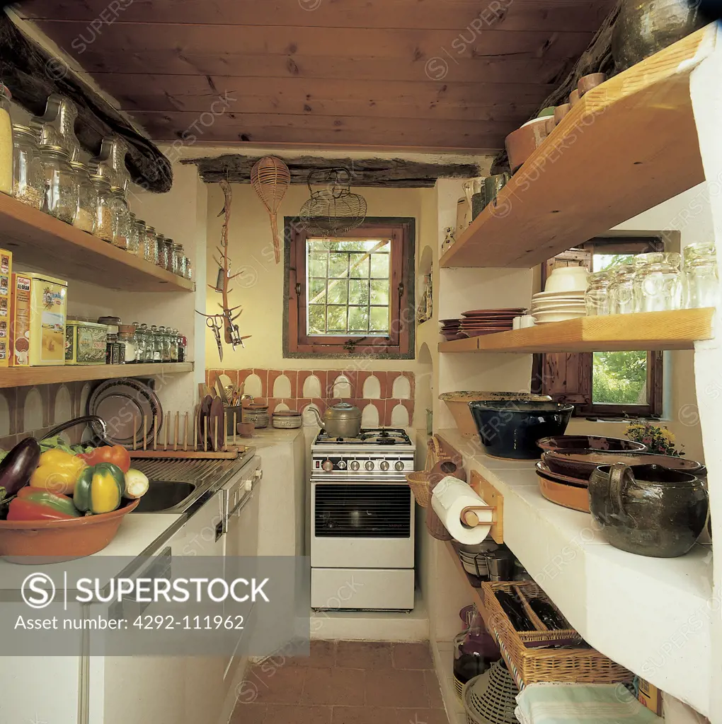Italy, Sardinia, Stazzu in Gallura Kitchen interior
