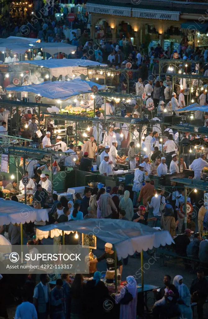 Africa, Morocco, Marrakech, Jemaa el Fna Square at night