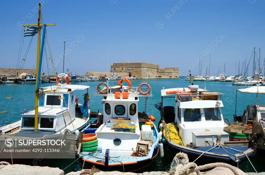 Greece, island of Crete, the Heraklion harbour and fortress