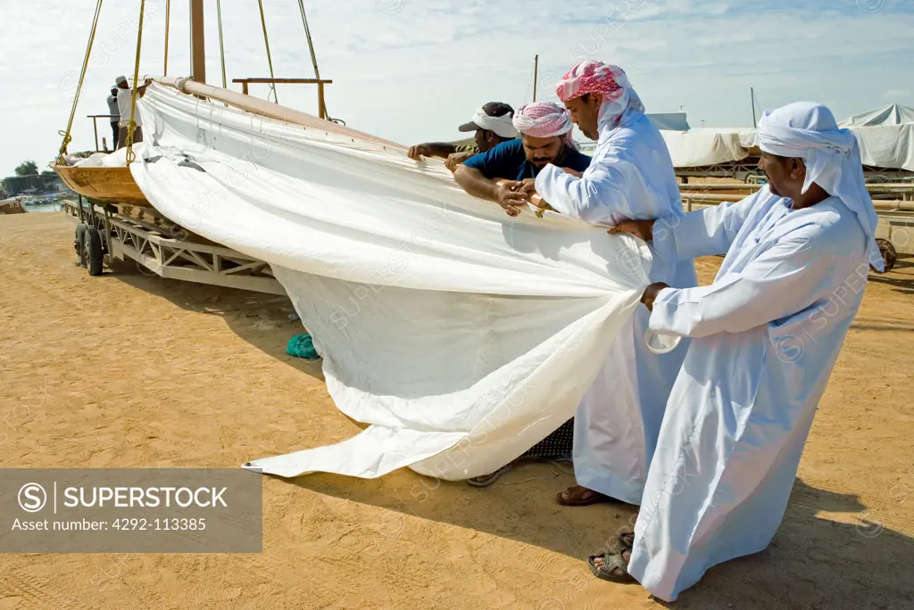 United Arab Emirates, Abu Dhabi, the Marina Sporting Club, folding sail