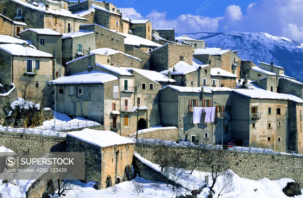 Italy. Abruzzo. Gran Sasso national park, Calascio town in winter