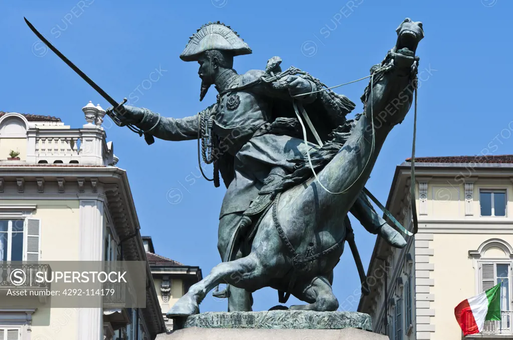 Italy, Piedmont, Turin, Piazza Solferino and Statue of Ferdinando di Savoia