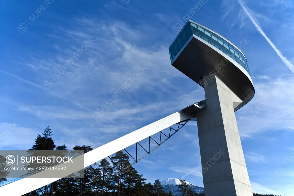 Austria, Innsbruck, the tower of the Bergisel ski jumping stadium