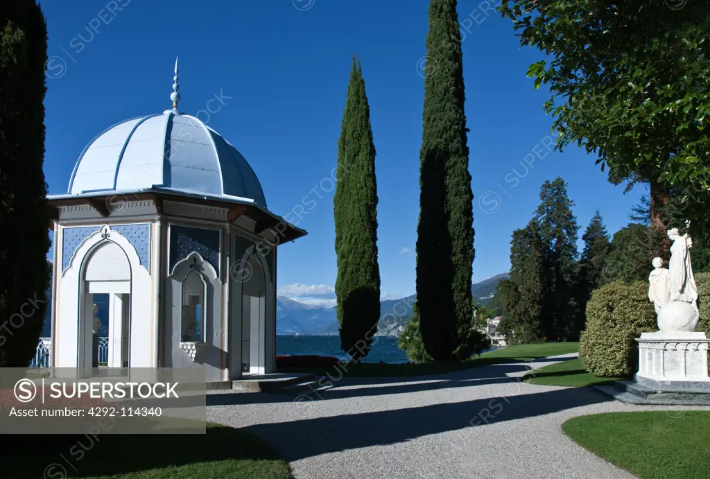 Italy, Lombardy, Como Lake, a gazebo in the Villa Melzi garden