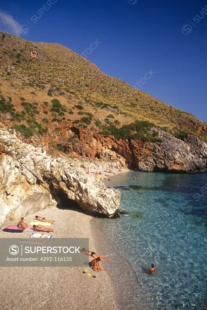 Italy, Sicily, natural reserve of the Zingaro, the beach of cala della Capraia