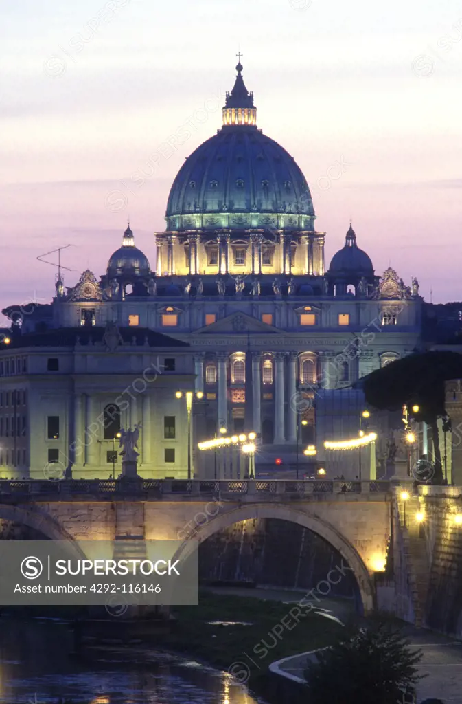 Italy, Lazio, Rome, Vatican, Saint Peter's at dusk