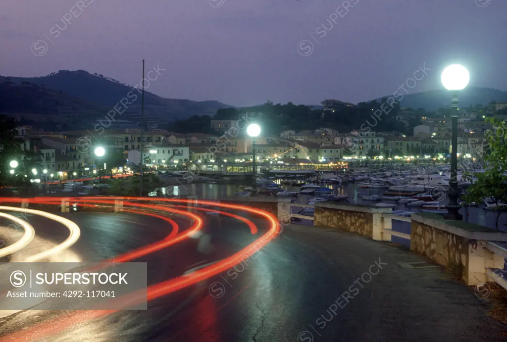 Italy, Tuscany, Elba Island, Porto Azzurro at night