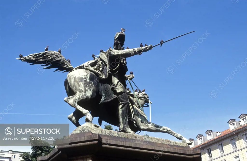 Italy, Piedmont, Turin, Piazza Solferino and Statue of Ferdinando di Savoia