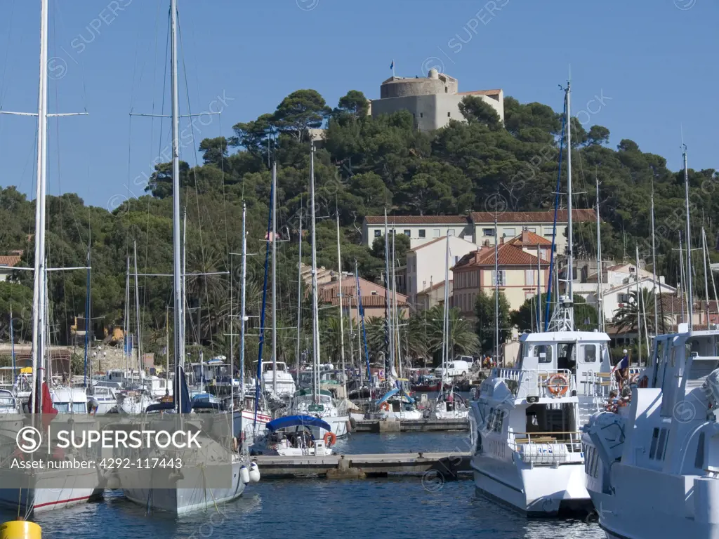 France, French Riviera, Porquerolles Island,harbour