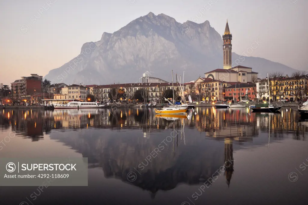 Italy, Lombardy, Como Lake, Lecco at Sunset