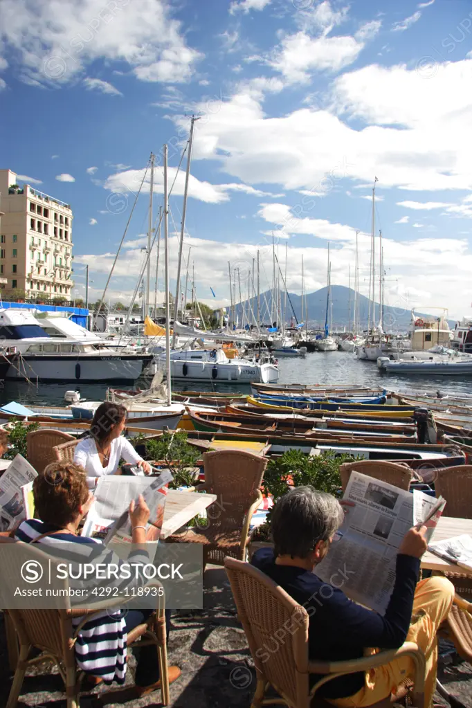Italy, Campania, Naples, cafe in harbour