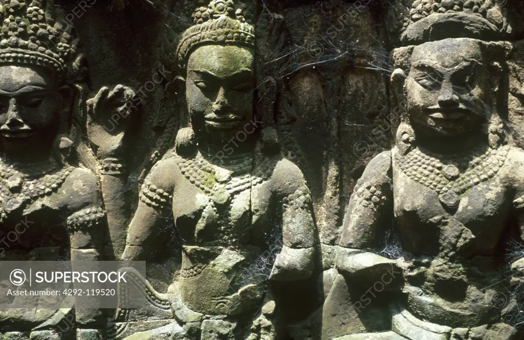 Close-up of statues, Ta Prohm Temple, Angkor Wat, Siem Reap, Cambodia