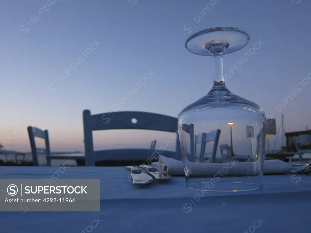Table setting outdoors at dusk