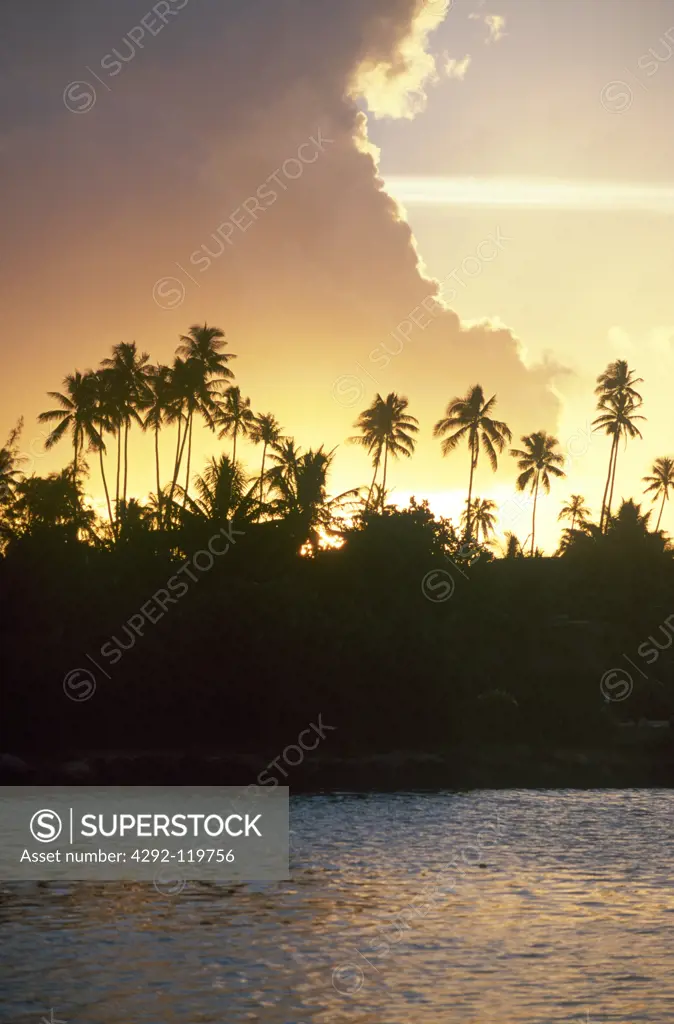 French Polynesia, Moorea, sunset on the lagoon