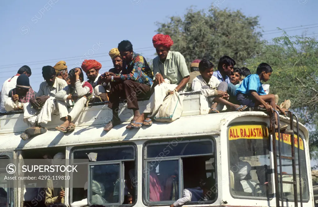 India, Rajasthan, crowded bus