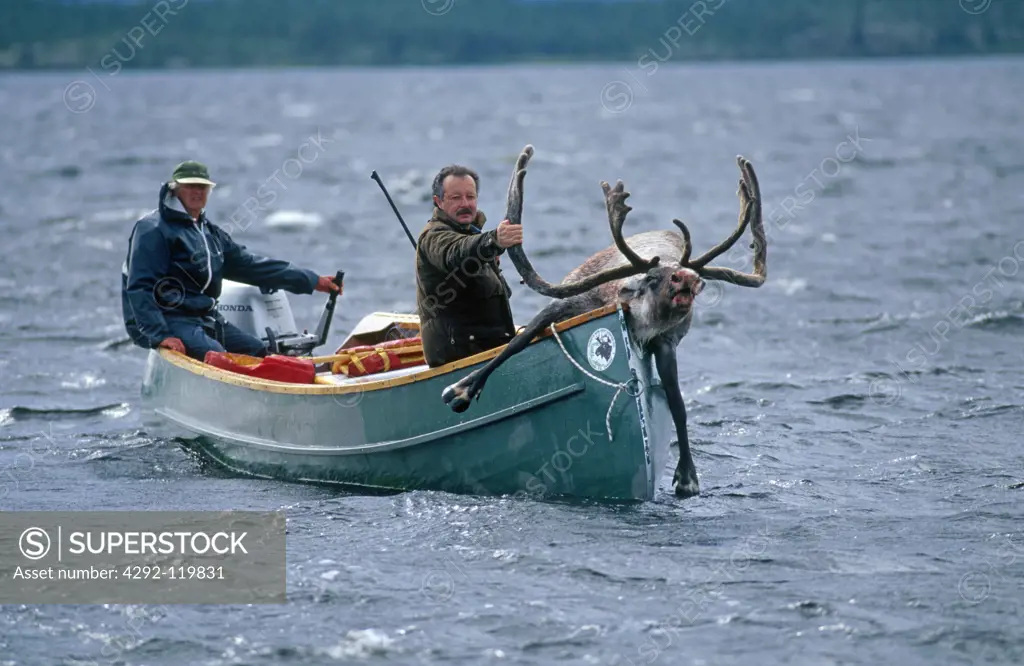 Canada, Quebec, hunter on canoe