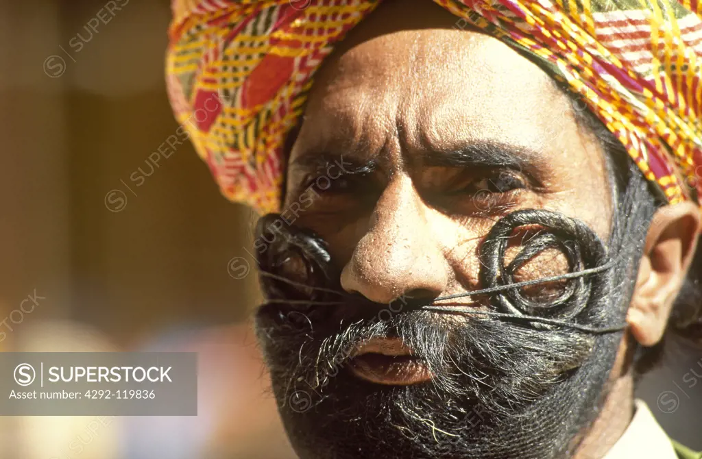 India, Rajasthan, Jaisalmer, man with the longest mustache in the world