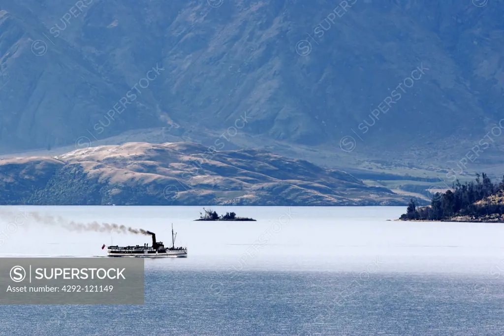 New Zealand, South Island, Old Steamboat on Lake Wakatipu.