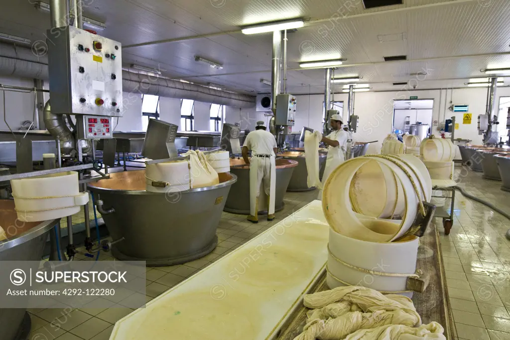 Italy, Emilia Romagna, Castelnuovo Rangone. Making of Parmesan cheese
