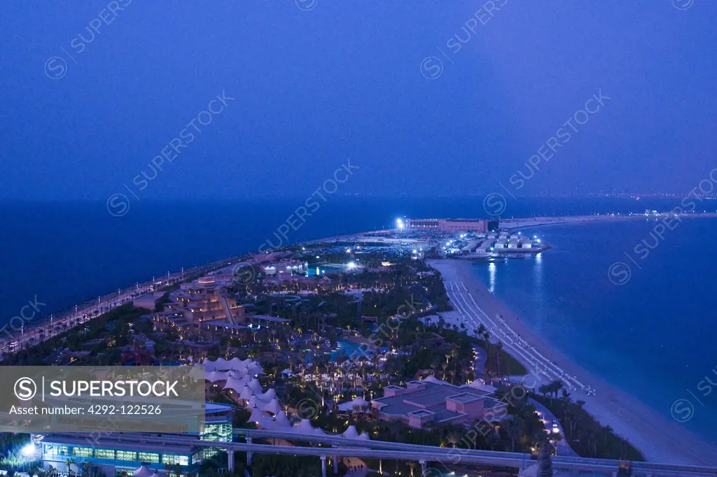 UAE, Dubay, view of the artificial island at night