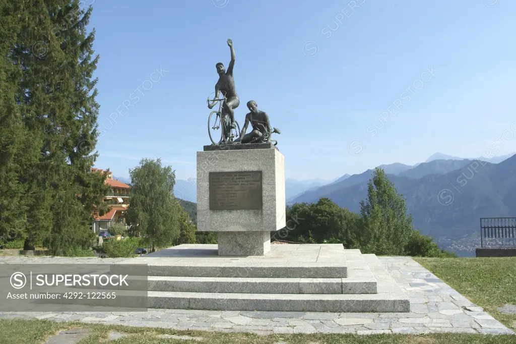 Italy, Lombardy, Madonna del Ghisallo, statue to cyclist