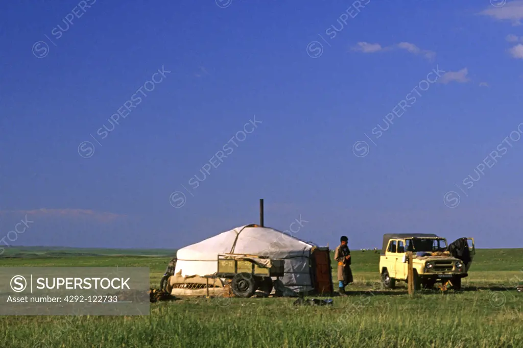 Mongolia, steppe traditional tent (yurt)