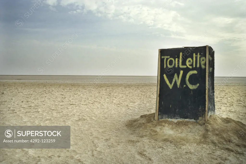 Africa, Tunisia. Portable toilets in desert