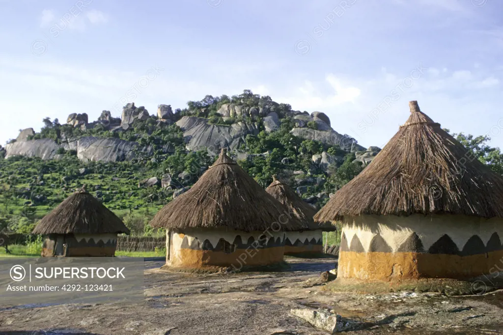 Africa, Zimbabwe: huts in a village