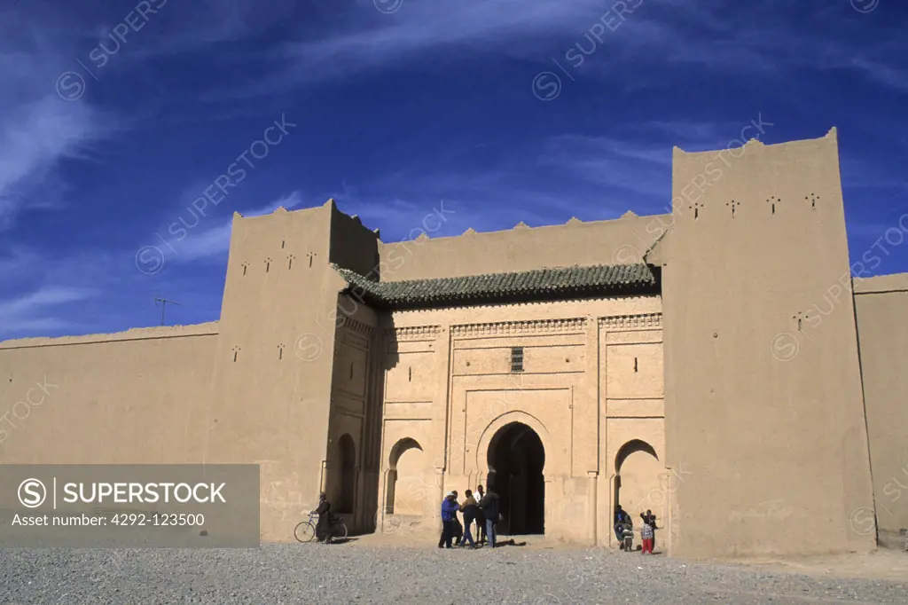 Morocco, Tafilalet region, the impressive door at the entrance of the city of Rissani