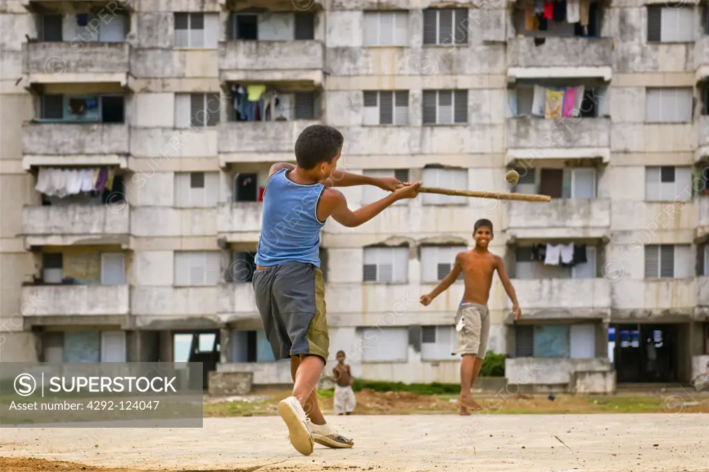 Cuba, Baracoa, kids playing baseball