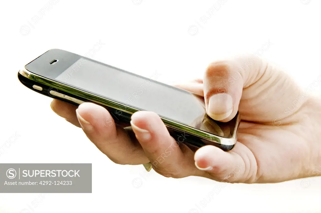 Close up of woman's hand using palmtop