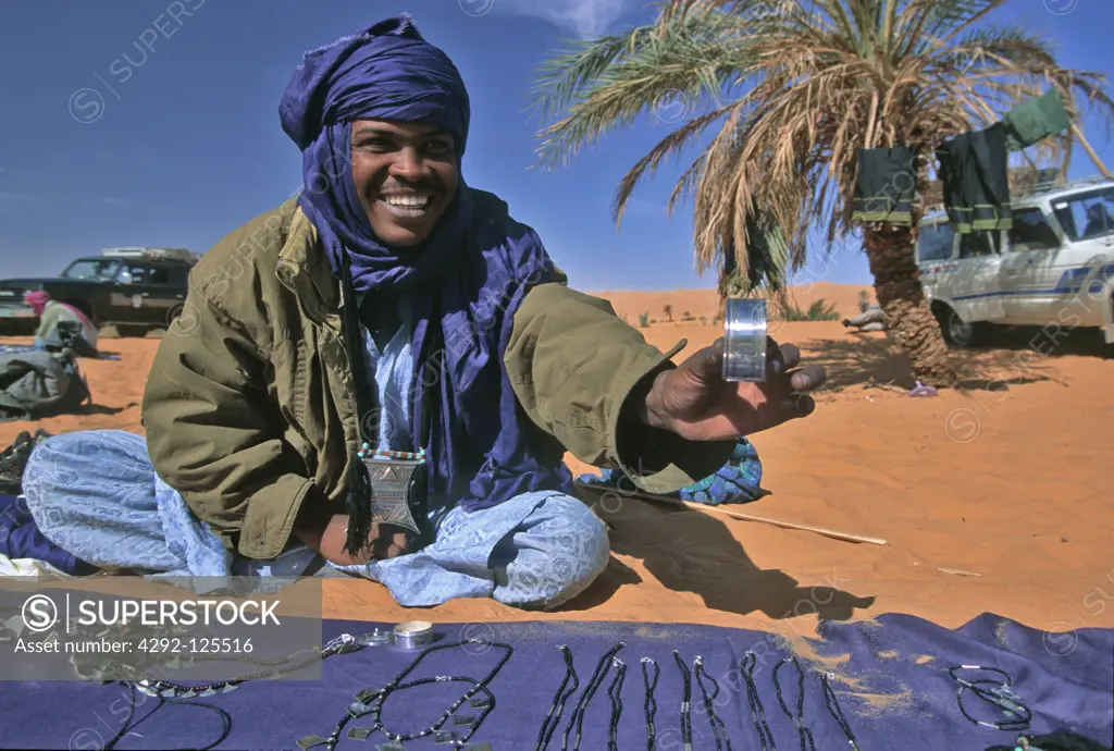 Libya, Sahara, Gabraon lake near Germa,tuareg