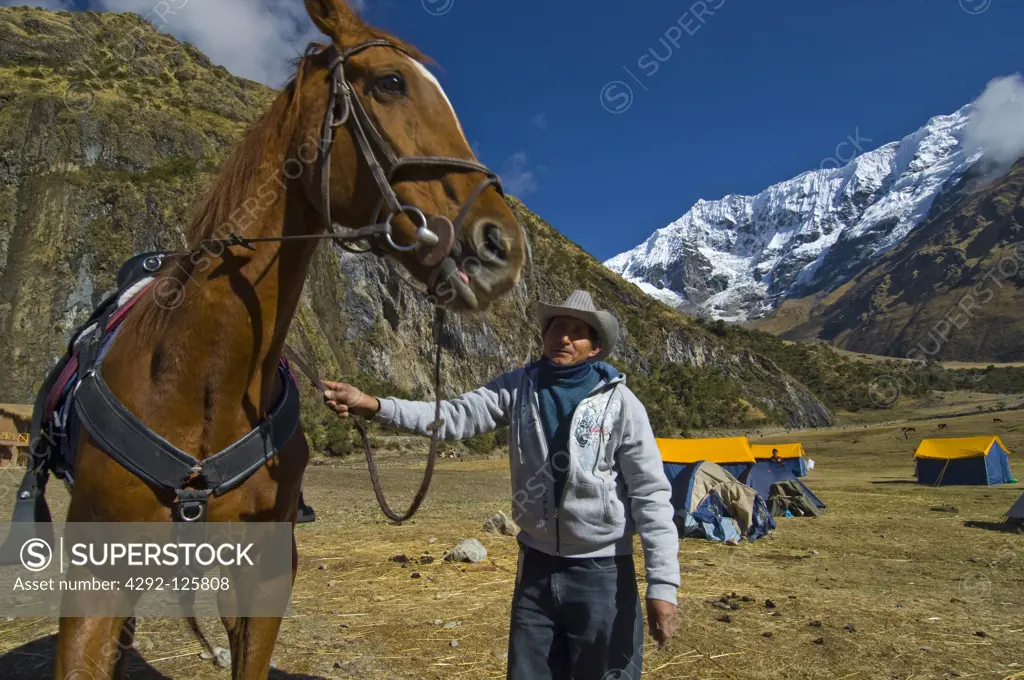 Peru, Salkantay trekking: Soraypampa, in background Nevado Humantay