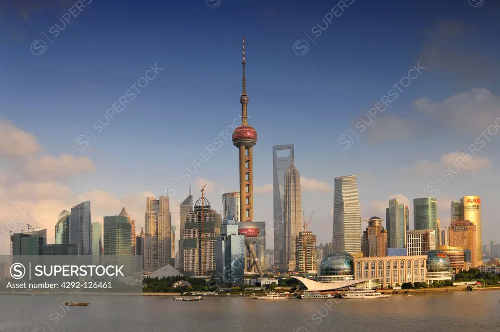 China, Shanghai skyline, view of Pudong and the Oriental earl Tower